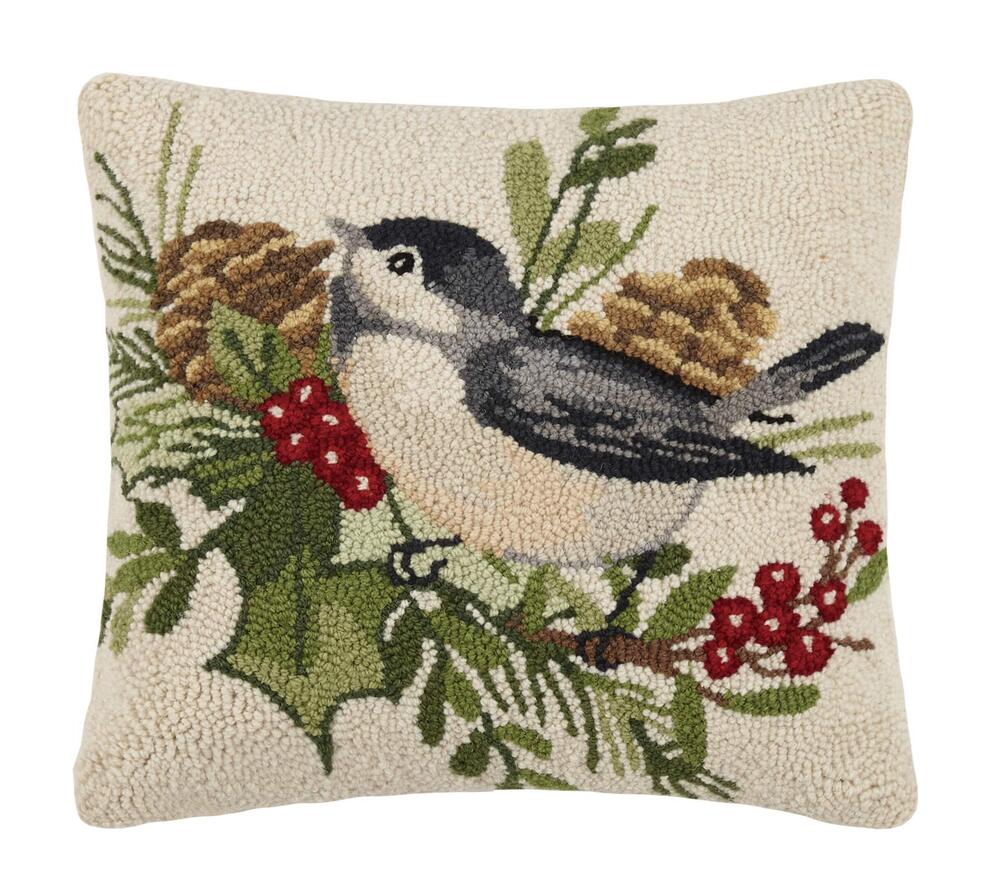 1389 31SW214C16SQ Winter Chickadee Holiday Hook Pillow 16-inch Square